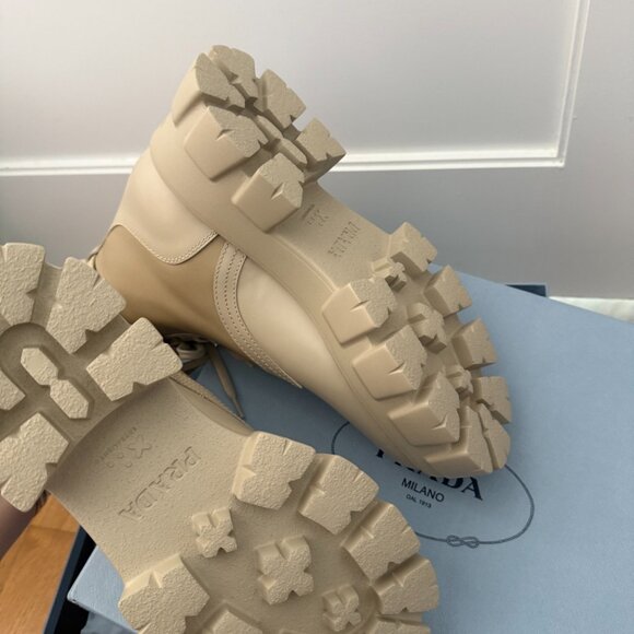 Prada Monolith Platform Combat Boots Re-nylon Leather In Deserto Pouch Pockets - Picture 12 of 12